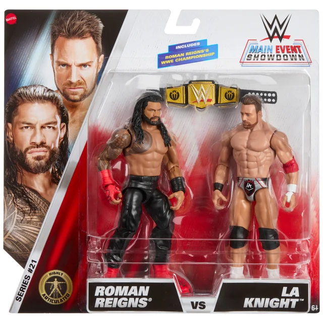 WWE Main Event Showdown 2-Pack Series 21 Roman Reigns vs LA Knight Action Figures (6")